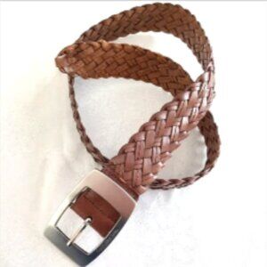 NEW Calvin Klein Women's Genuine Leather Wide Braided Belt Size M Brown